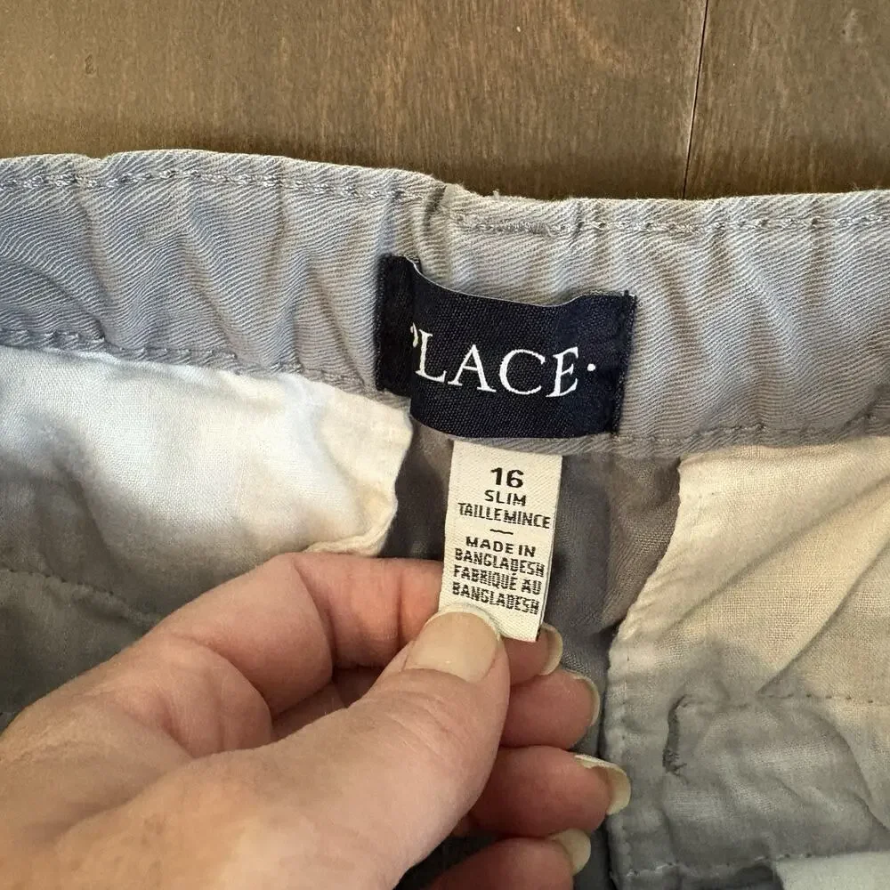 Childrens Place Pants Boys XXL 16‎ Light Gray Slim Button Closure Zip Chino